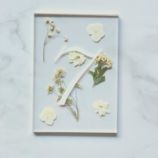 Silver-Lined Pressed Flower Table Number, White by Jasmine Jhunjhnuwala