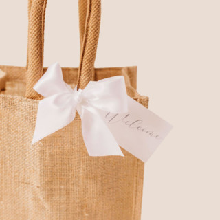 Jute Gift Bag with 'Welcome' Gift Tag and White Ribbon by Lavender and Pine Gifting