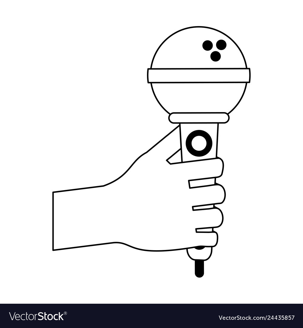 Hand holding microphone in black and white