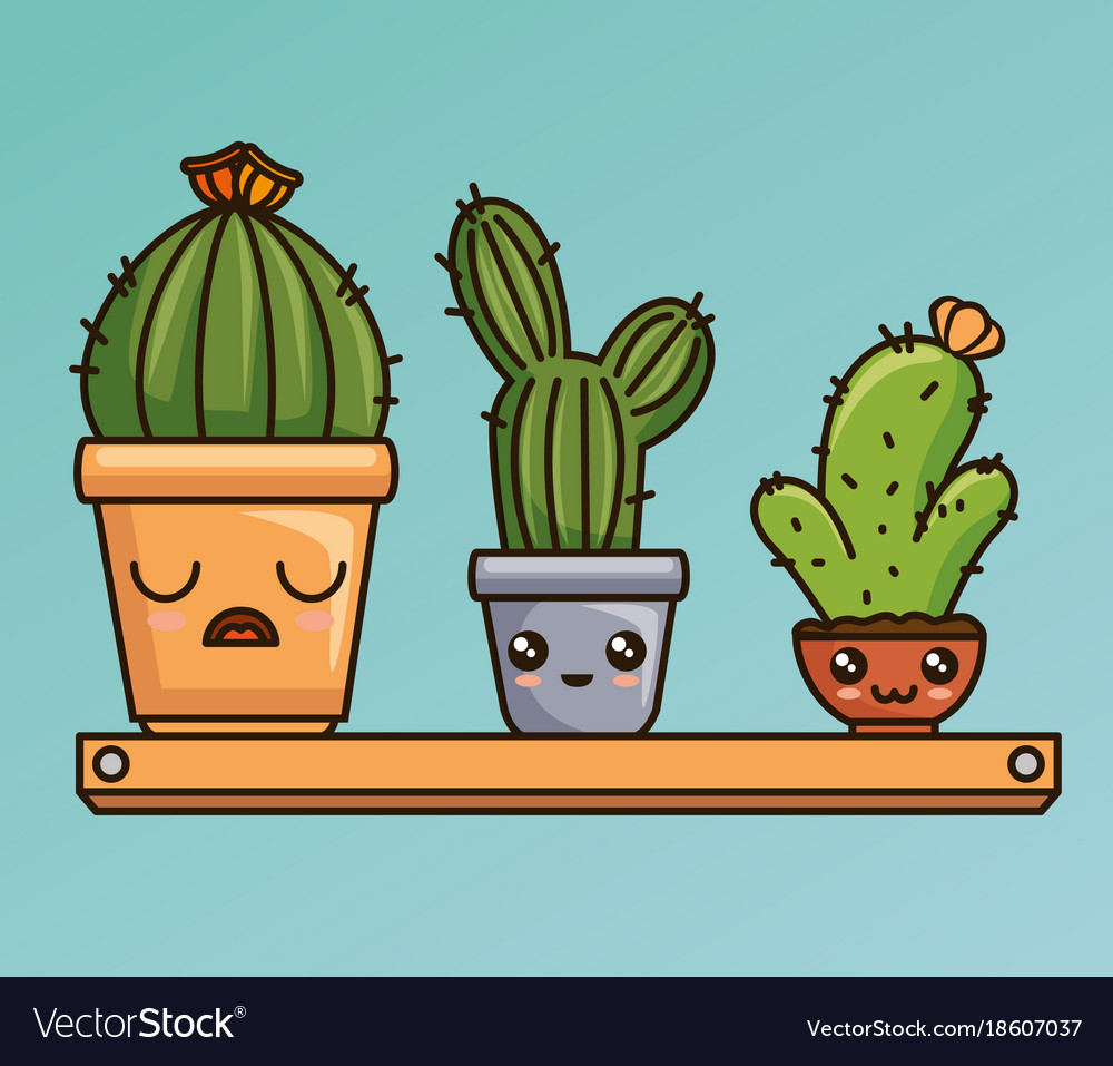 Cute kawaii cactus and succulent cartoon