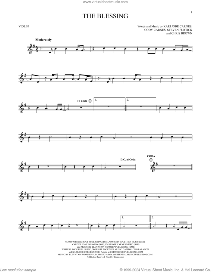 The Blessing sheet music for violin solo (PDF-interactive)