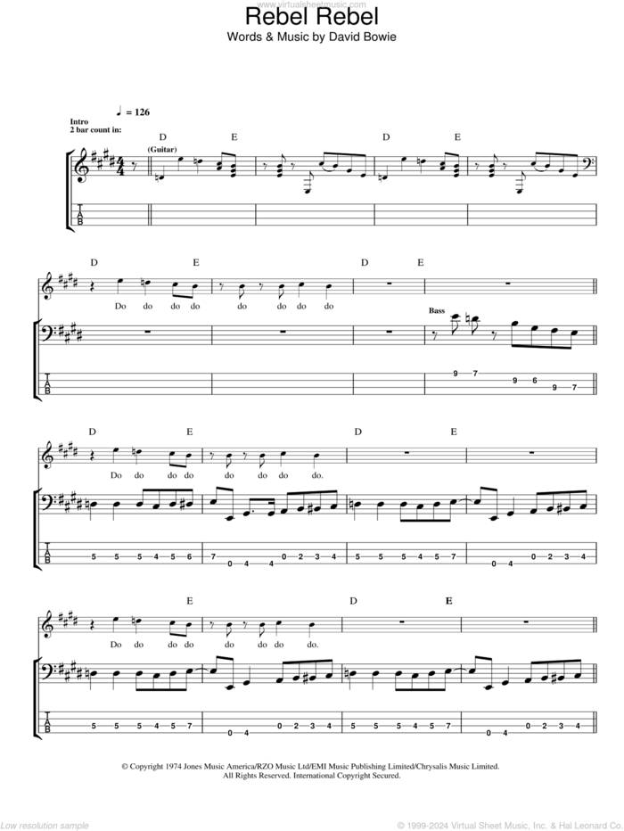 Bowie Rebel Rebel Sheet Music For Bass Tablature Bass Guitar