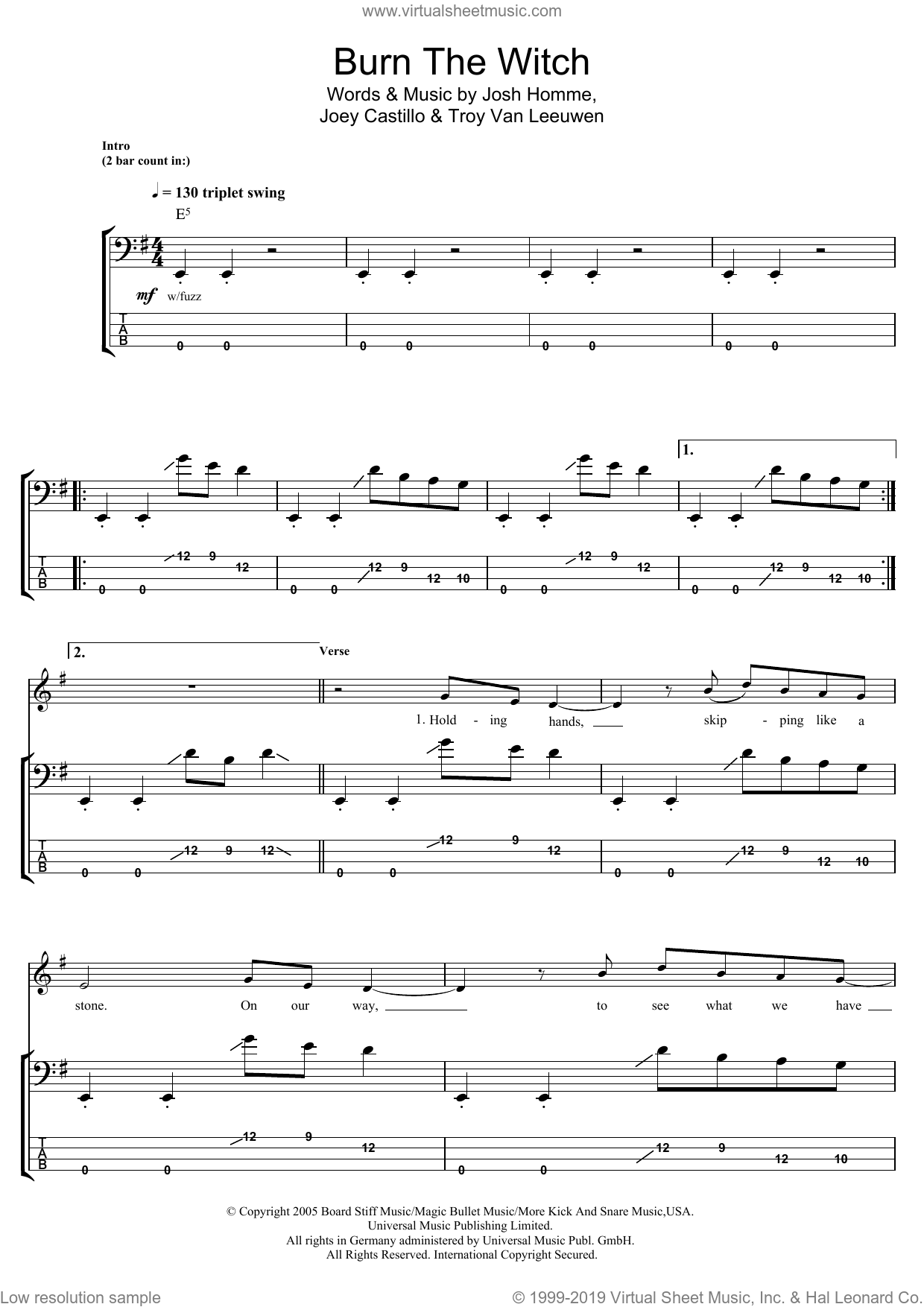 Age Burn The Witch Sheet Music For Bass Tablature Bass Guitar