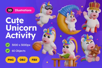 Activité de licorne mignonne Pack 3D Illustration