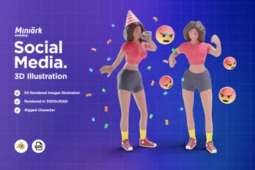 African American Girl - Social Media 3D Illustration Pack