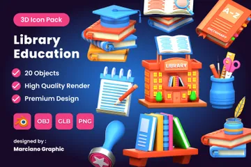 Éducation en bibliothèque Pack 3D Icon