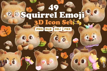 Emoji de esquilo com decoração Pacote de Icon 3D