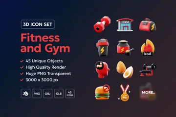 Fitness And Gym Equipment 3D Icon Pack