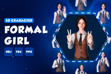 Formal Girl - Half Body Portrait 3D Illustration Pack