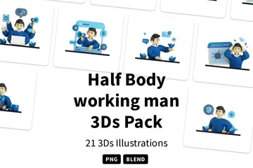 Homem que trabalha com meio corpo Pacote de Illustration 3D