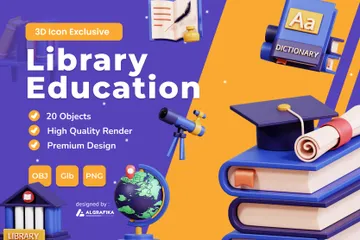 Library Education 3D Icon Pack