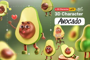 Personaje de aguacate Paquete de Illustration 3D