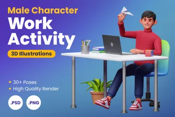 Activité de travail de personnage masculin Pack 3D Illustration