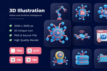 Robot e inteligencia artificial Paquete de Icon 3D