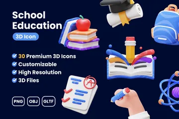 School Education 3D Icon Pack