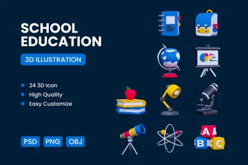 School Education 3D Icon Pack