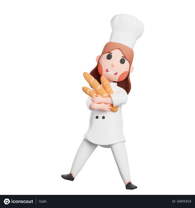 Free Chef Holding A Baguette  3D Illustration