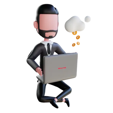 Free Businessman earning money online  3D Illustration