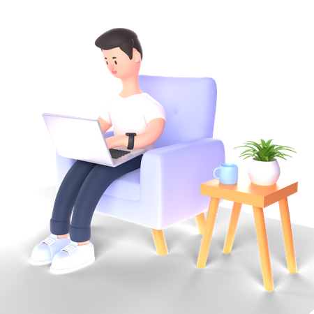 Free Businessman working on laptop  3D Illustration