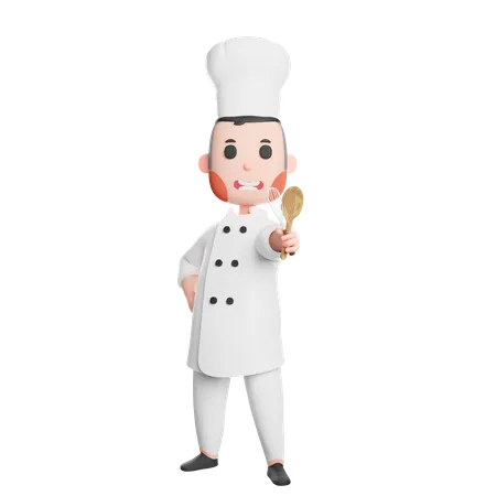 Free Cute chef holding spatula and mixer utensils  3D Illustration