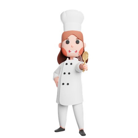 Free Cute chef holding spatula and mixer utensils  3D Illustration