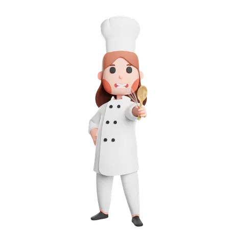 Free Cute chef holding spatula and mixer utensils  3D Illustration