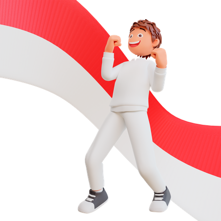 Free Happy man on Indonesia independence day  3D Illustration