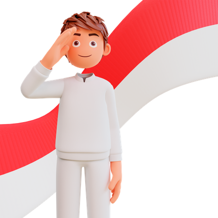 Free Indonesian man saluting flag  3D Illustration