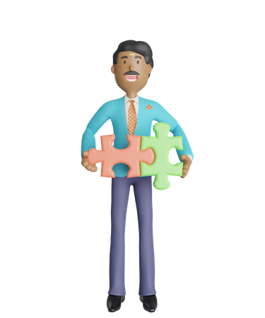 Free South Indian businessman holding puzzle piece  3D Illustration