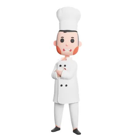 Free Young chef standing folded arms  3D Illustration