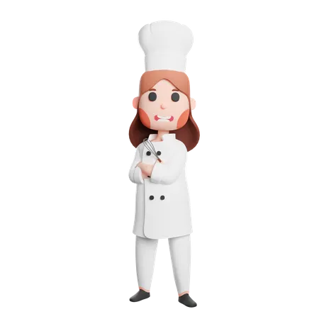 Free Young chef standing folded arms  3D Illustration