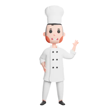 Free Young chef waving his hand  3D Illustration