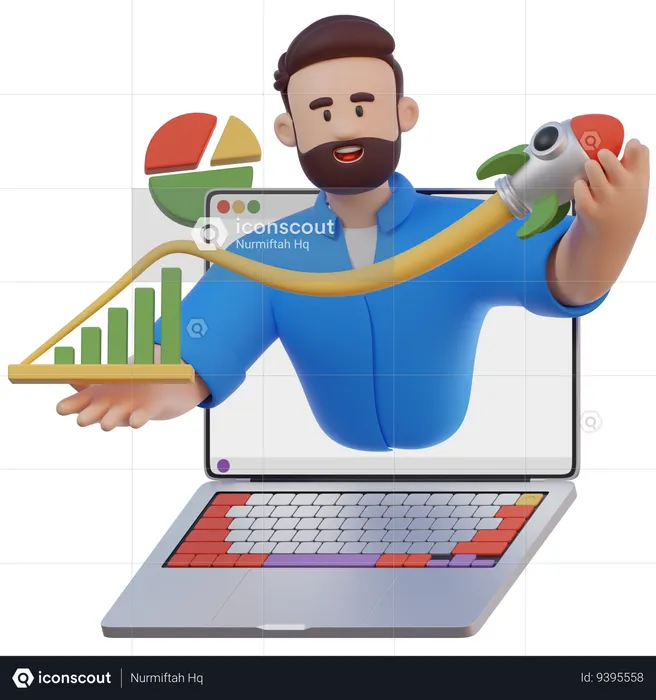 Businessman Appears From The Laptop  3D Illustration