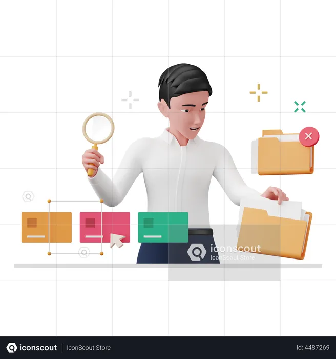 Businessman finding file  3D Illustration