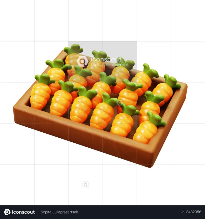 Carrot Wooden Box  3D Icon