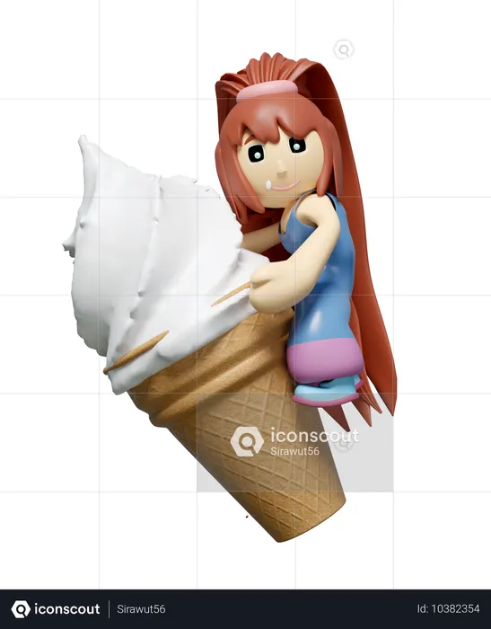 Niña abrazando un gran cono de helado  3D Icon