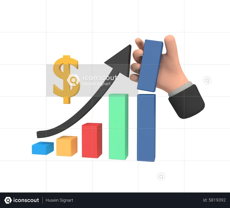 Croissance de l'entreprise avec graphique à barres  3D Illustration