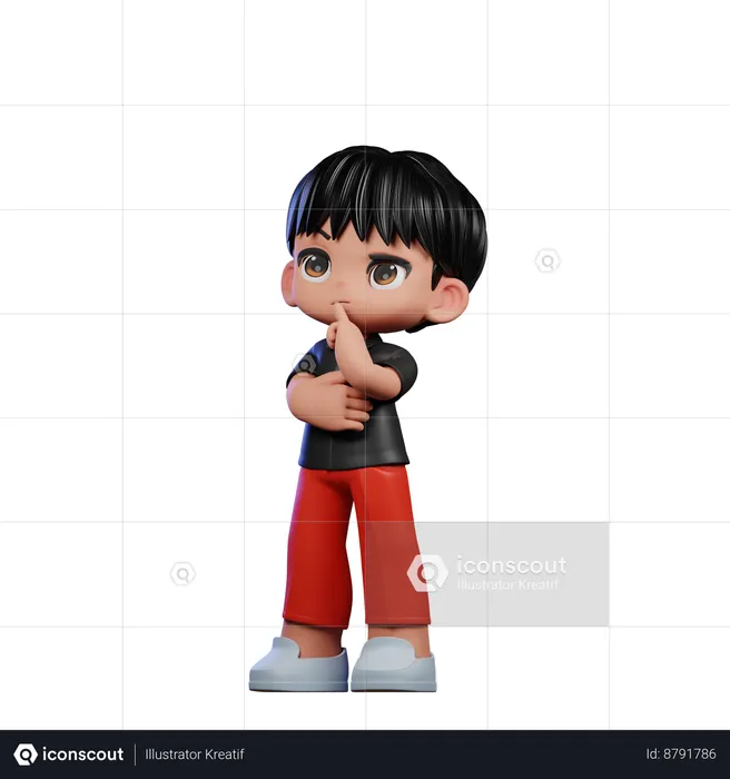 Cute Boy Giving Thinking Deeply Pose  3D Illustration