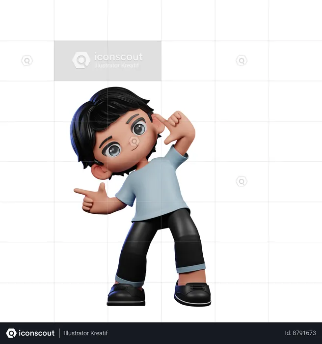 Cute Boy Pointing Right  3D Illustration