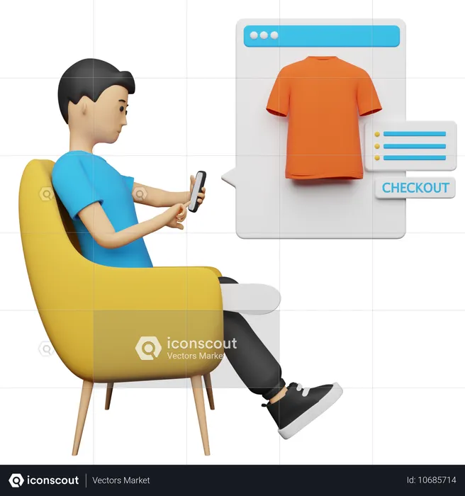 Doing Clothes Shopping From Website  3D Illustration