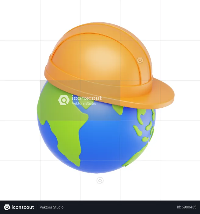 Earth Icon In Safety Helmet  3D Icon