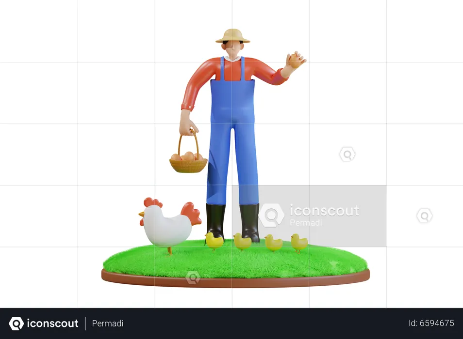 Farmer collecting eggs from hen  3D Illustration