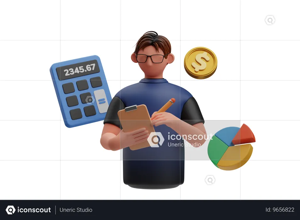 Geschäftsmann betrachtet Budgetbericht  3D Illustration