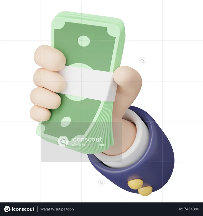 Hand Holding Money Bundle  3D Icon