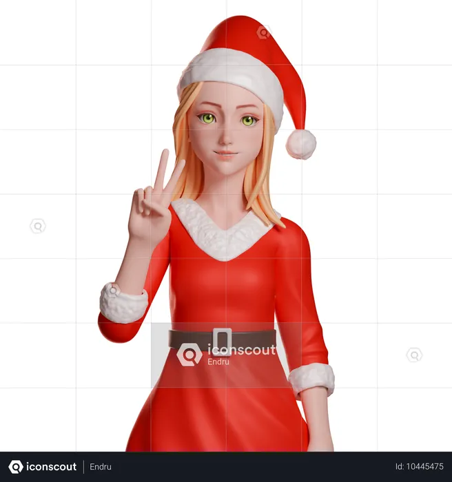 Niña de Santa Claus mostrando el gesto de la paz con su mano izquierda  3D Illustration