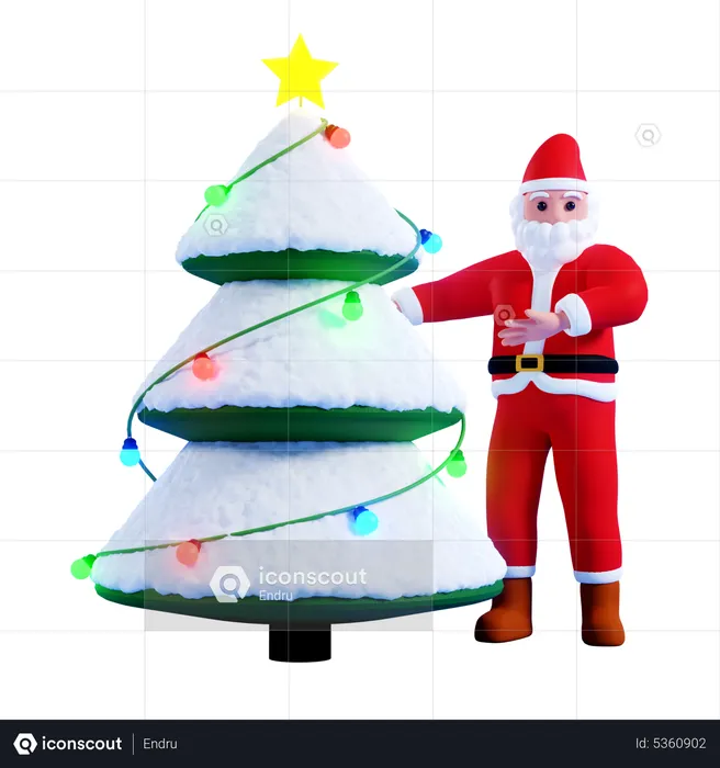 Santa showing Christmas tree  3D Illustration