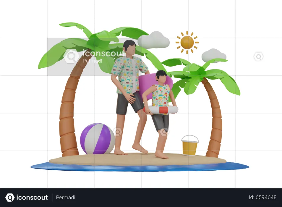 Vacaciones en la playa  3D Illustration