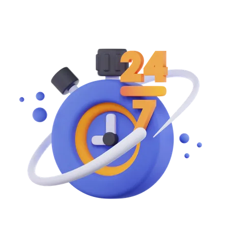 24 7 Clock  3D Icon