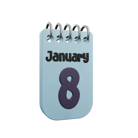 Calendario del 8 de enero  3D Icon