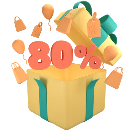 80 Percent Off Gift Box  3D Icon